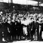 Baseball star talks with John Joe Sheehy in the Polo Grounds