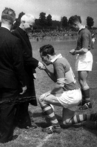 Kerry captain Mick Murphy meets Bishop Lucy at the Cork Athletic Grounds in 1958