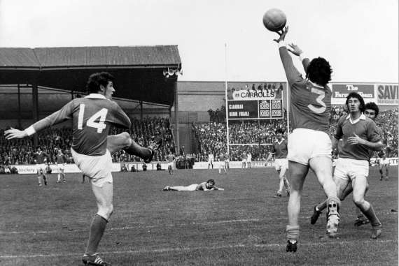 Liam Higgins shoots for a score in the 1969 All Ireland Final against Offaly