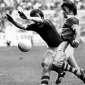 Ger Power challenged by Denny Long in the 1976 Munster Final vs Cork.