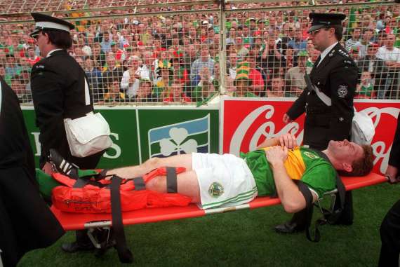 Billy O'Shea is stretchered off during the 1997 All-Ireland Final 